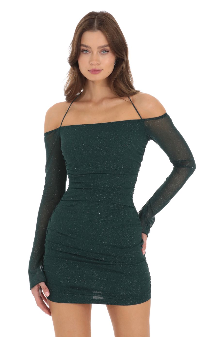 Picture Off Shoulder Shimmer Bodycon Dress in Green. Source: https://media.lucyinthesky.com/data/Nov23/850xAUTO/73e3ab52-8b14-4485-9e80-1bd9ec031552.jpg