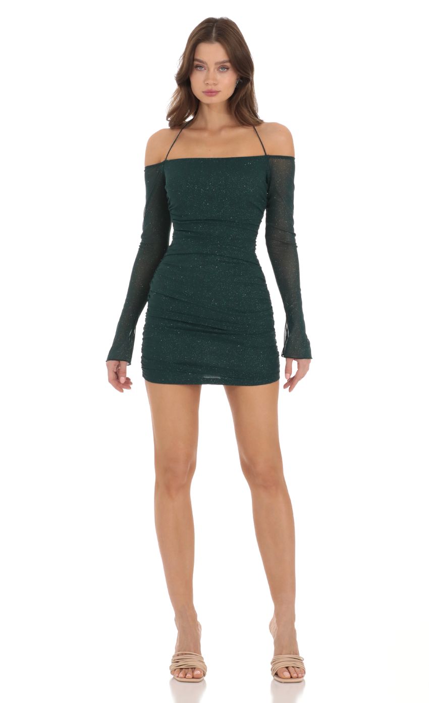 Picture Off Shoulder Shimmer Bodycon Dress in Green. Source: https://media.lucyinthesky.com/data/Nov23/850xAUTO/7b12d789-923a-4532-a16b-2400c77f455b.jpg