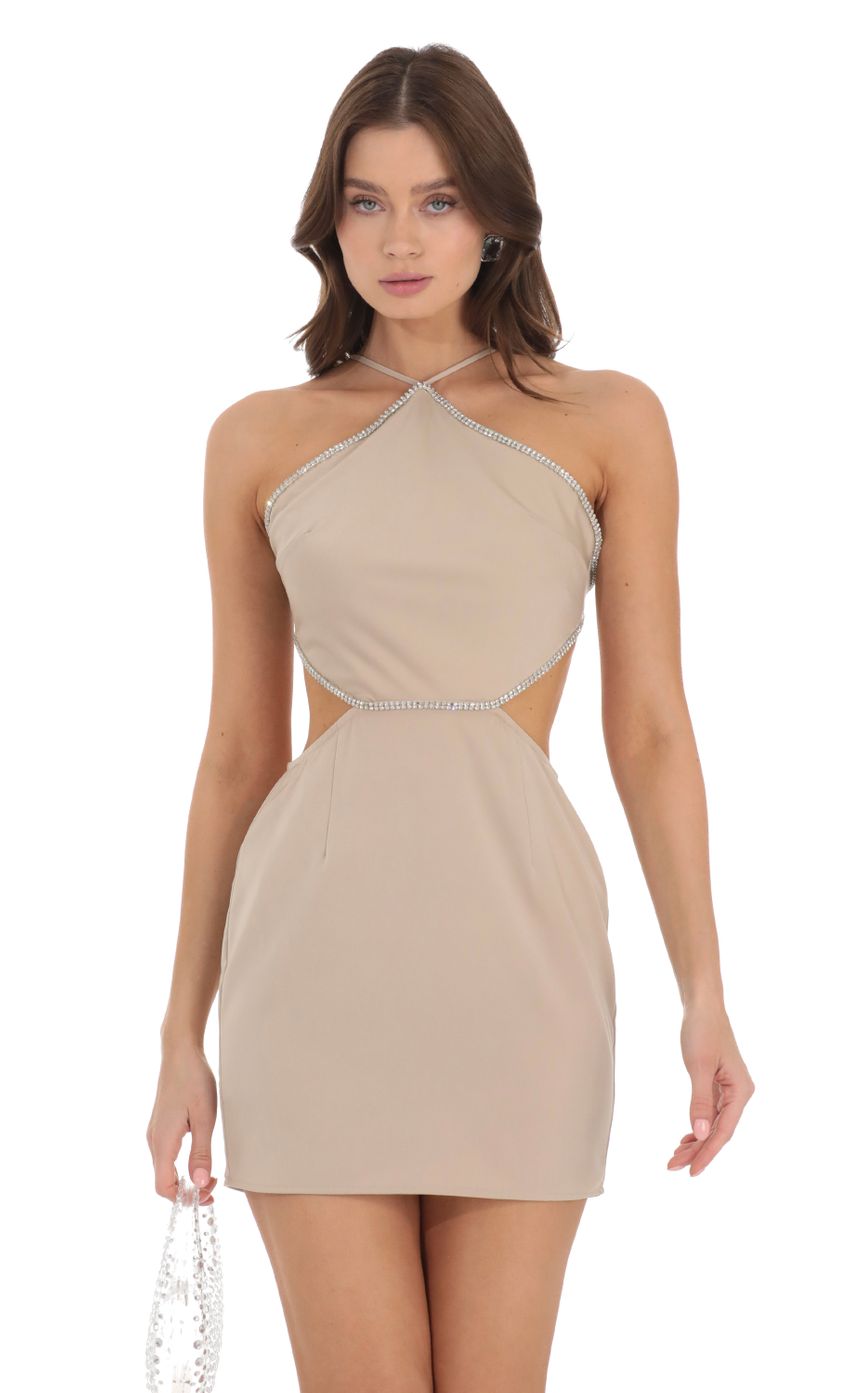 Picture Rhinestone Halter Cutout Dress in Nude. Source: https://media.lucyinthesky.com/data/Nov23/850xAUTO/8ebdefdc-3be7-4a01-889a-499f79bb84b1.jpg