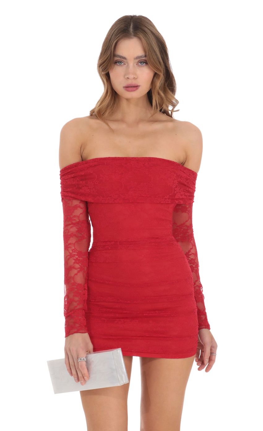 Picture Off Shoulder Long Sleeve Lace Dress in Red. Source: https://media.lucyinthesky.com/data/Nov23/850xAUTO/90c6b301-9dc8-4159-aba7-e6261dc75af9.jpg