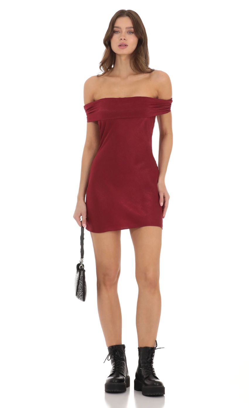 Picture Off Shoulder Satin Dress in Red. Source: https://media.lucyinthesky.com/data/Nov23/850xAUTO/942a1b41-1a7e-41aa-a096-bb95e11a16d2.jpg