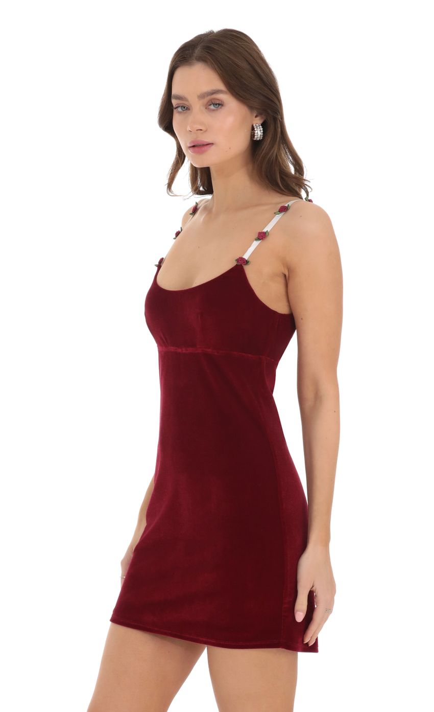 Picture Velvet Rose Strap Bodycon Dress in Red. Source: https://media.lucyinthesky.com/data/Nov23/850xAUTO/9bfe5204-f33d-4356-bebb-5181614a198a.jpg