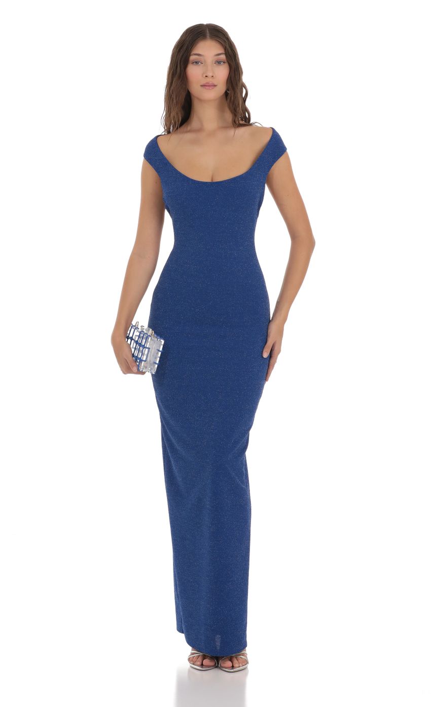 Picture Shimmer High Neck Open Back Dress in Blue. Source: https://media.lucyinthesky.com/data/Nov23/850xAUTO/9e431b59-74a4-4a72-976b-b857ad5cea68.jpg
