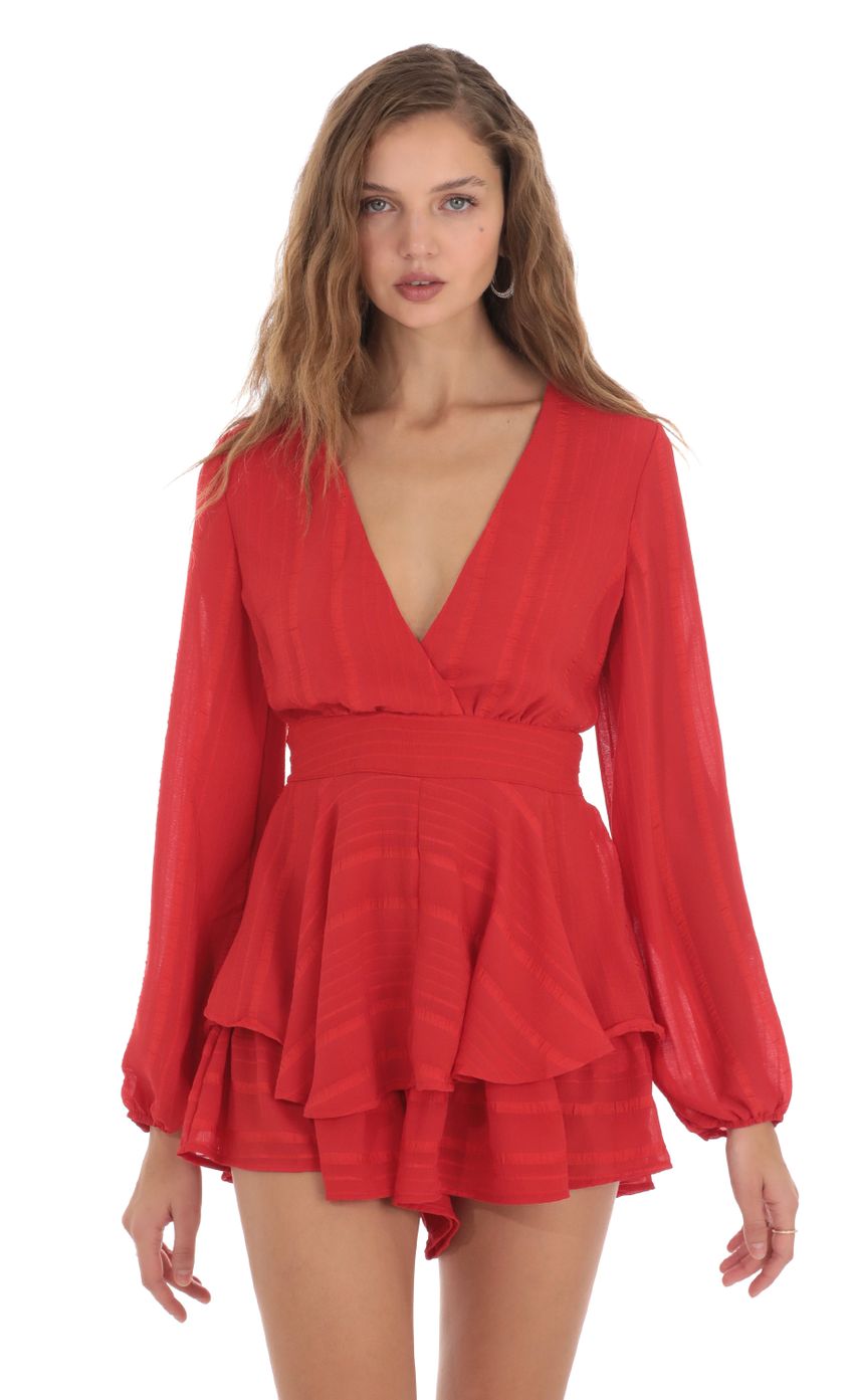 Picture Long Sleeve Wrap Romper in Red. Source: https://media.lucyinthesky.com/data/Nov23/850xAUTO/aa3216b8-c339-4ef1-9dfc-2a0f740da484.jpg