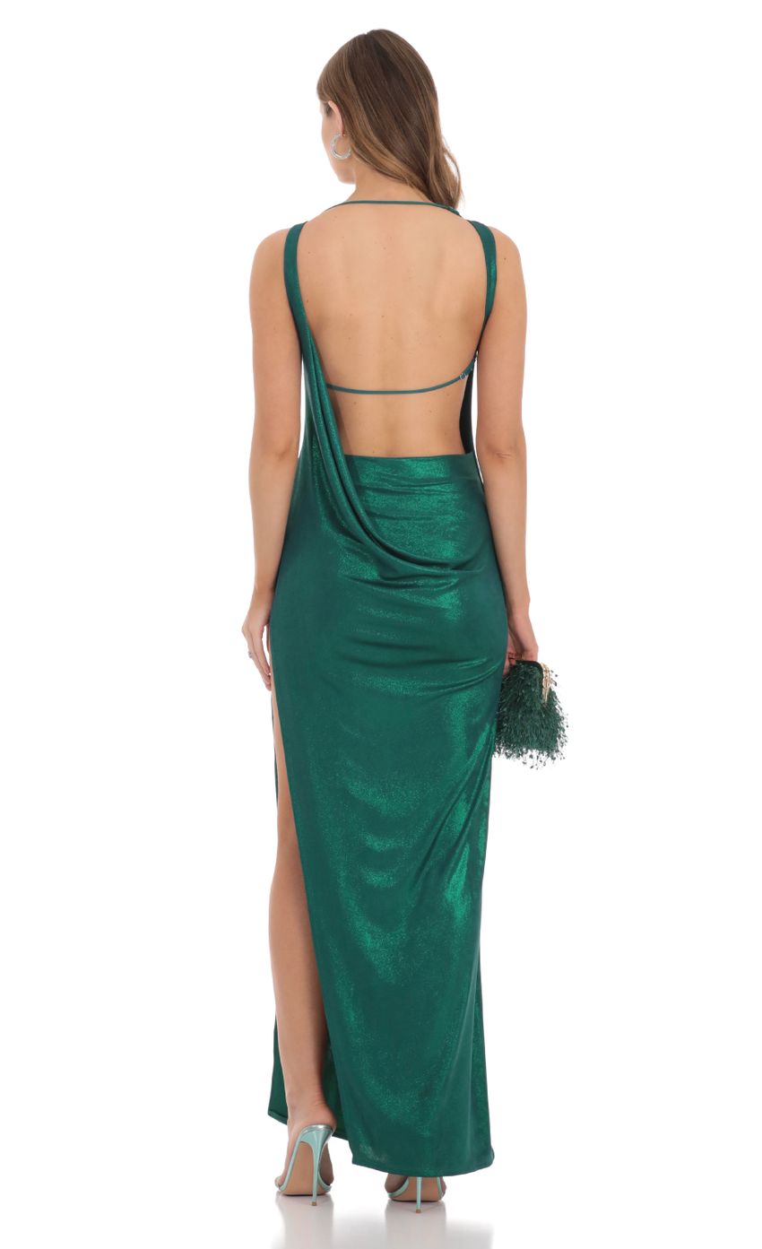 Picture Metallic High Neck Dress in Green. Source: https://media.lucyinthesky.com/data/Nov23/850xAUTO/bee0333a-5c49-4b73-8bf0-617f7f058a96.jpg