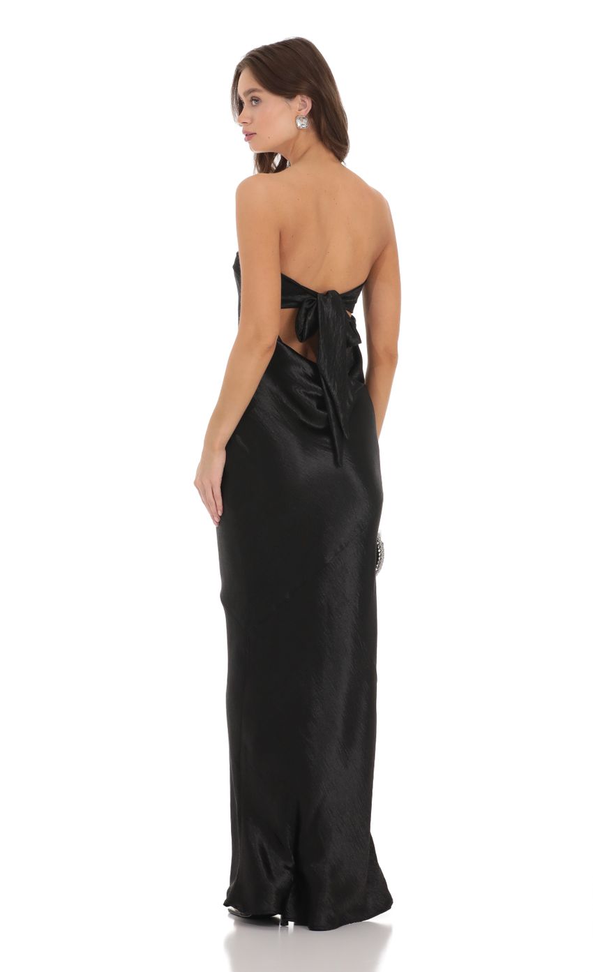 Picture Strapless Satin Open Back Dress in Black. Source: https://media.lucyinthesky.com/data/Nov23/850xAUTO/bfad7415-a64c-4b04-9ebc-8e11ad47215f.jpg