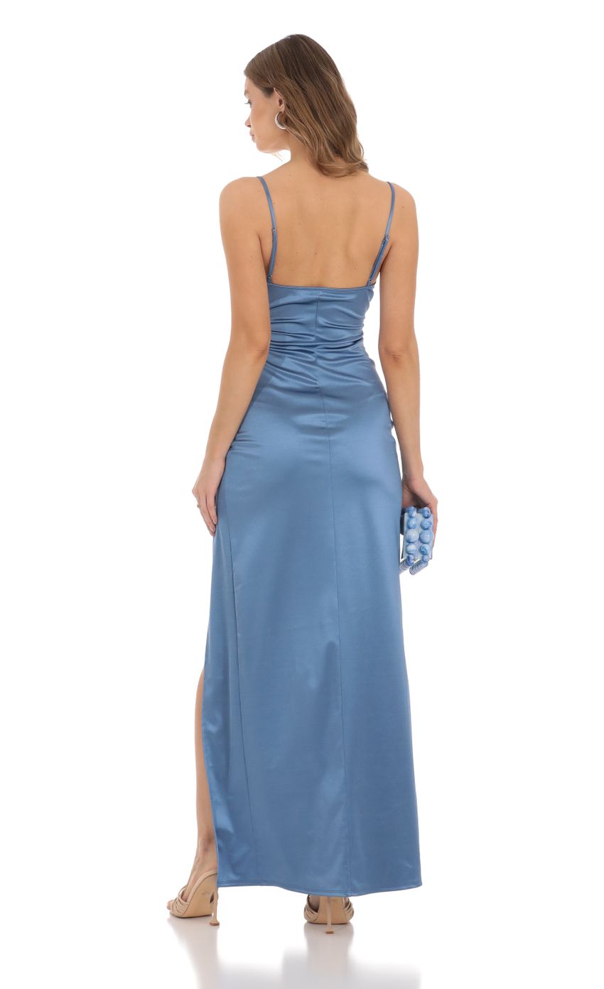 Picture Satin V- Neck Maxi Dress in Slate Blue. Source: https://media.lucyinthesky.com/data/Nov23/850xAUTO/bff1c300-1ee4-4422-ba10-ae09d9220057.jpg