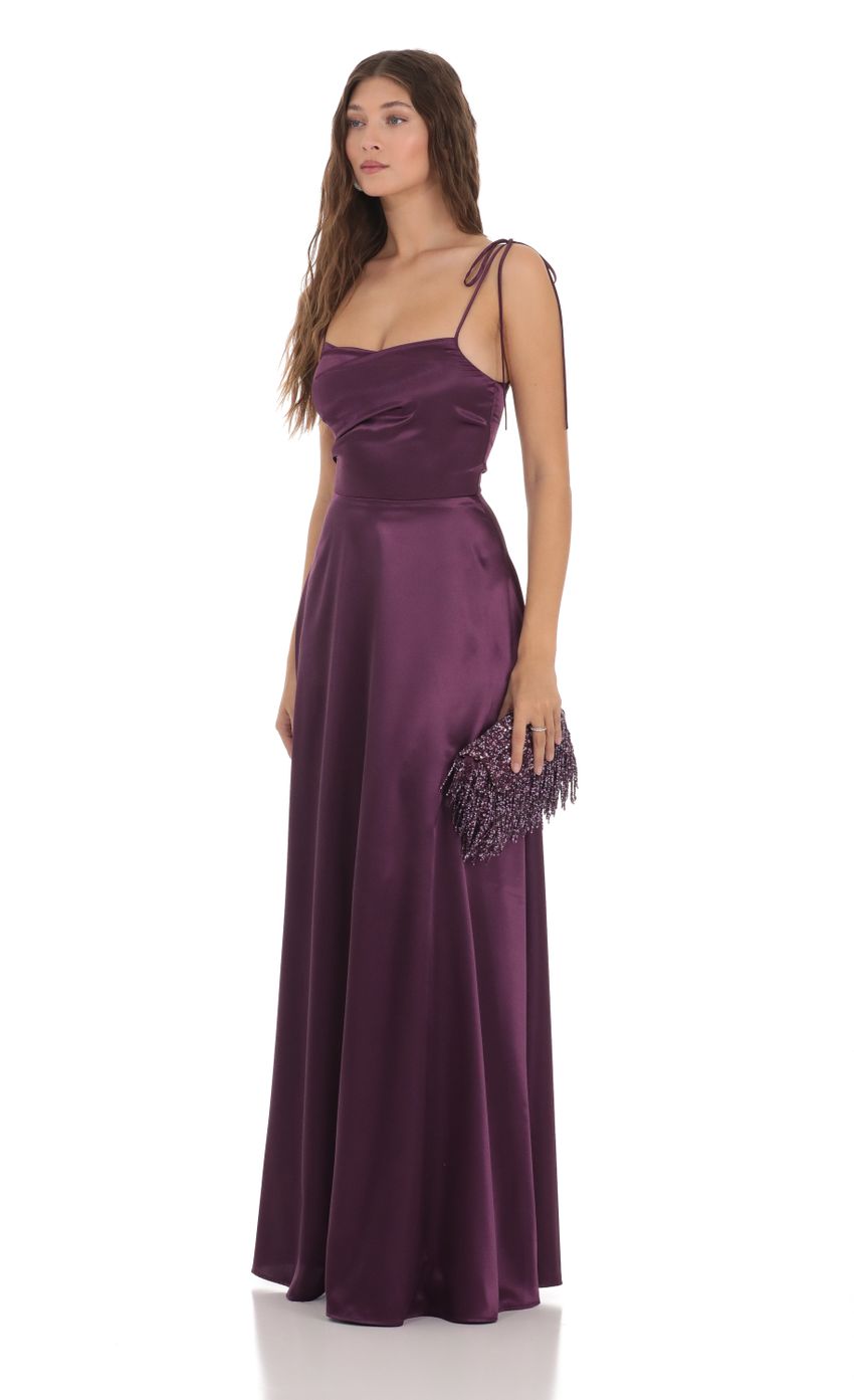 Picture Satin Shoulder Tie Dress in Purple. Source: https://media.lucyinthesky.com/data/Nov23/850xAUTO/c35aa4c9-900e-48d4-b86d-238d59746377.jpg