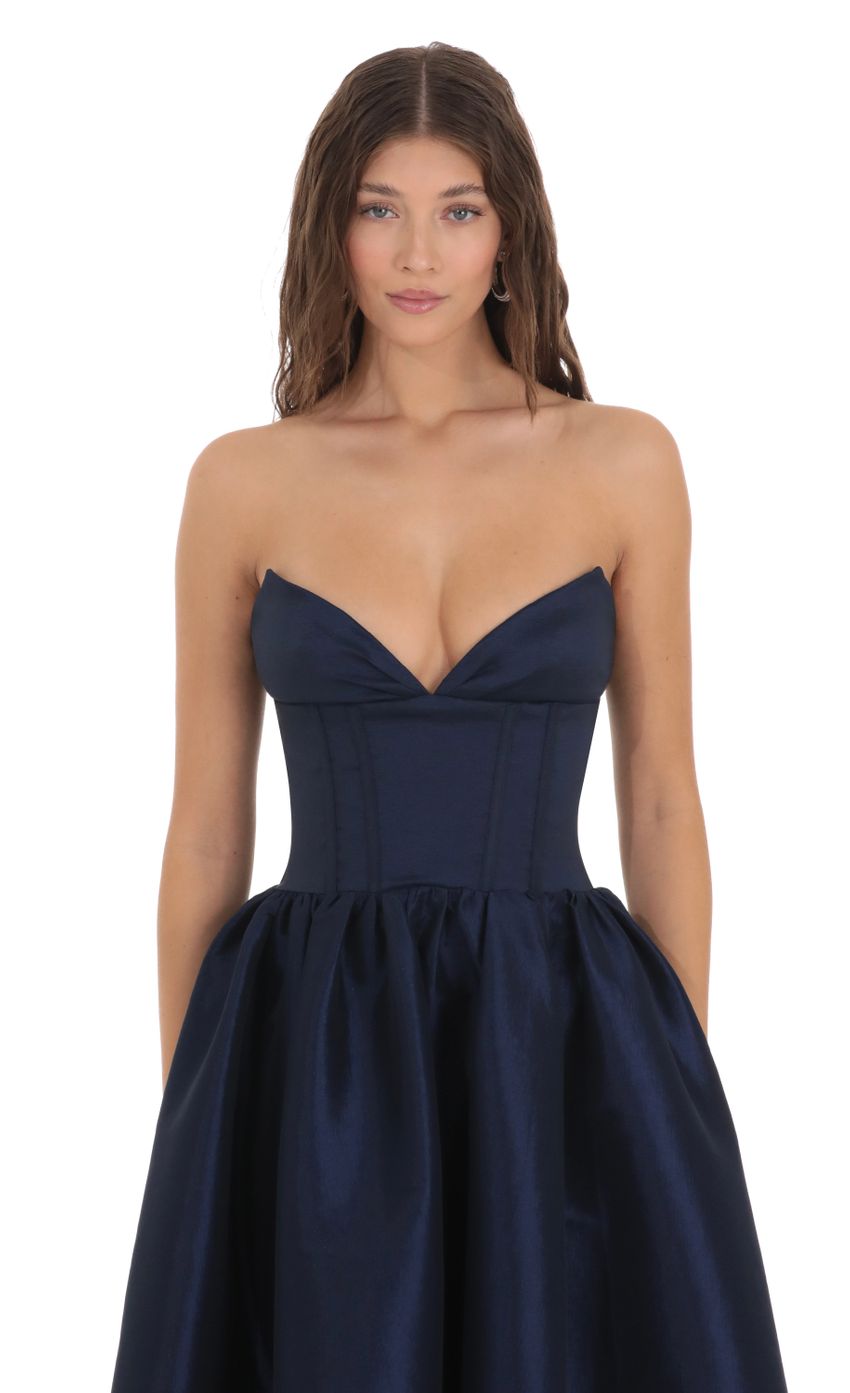 Picture Corset Strapless Gown Dress in Navy. Source: https://media.lucyinthesky.com/data/Nov23/850xAUTO/d19a524e-6566-446f-9277-2758ea6d4222.jpg