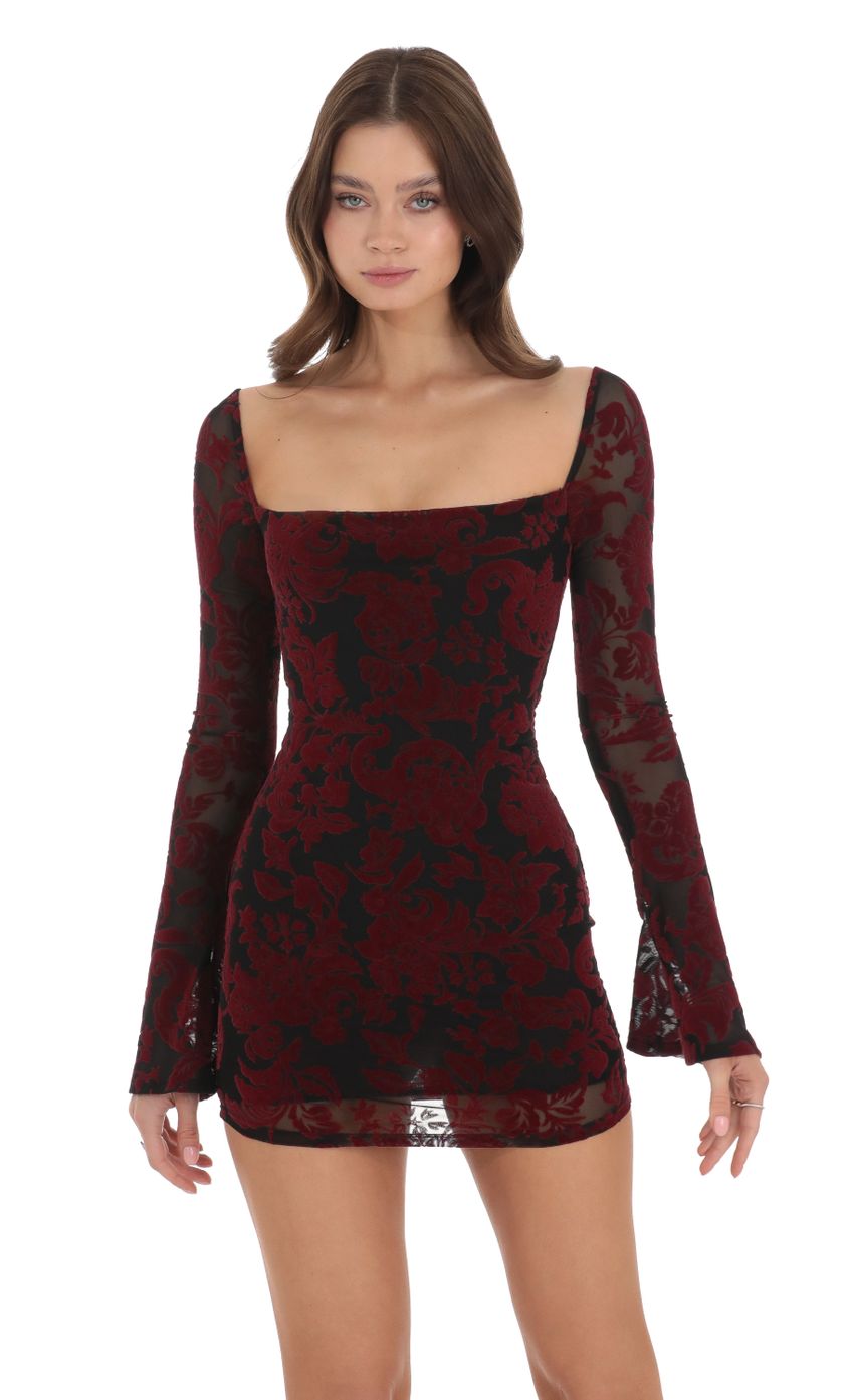 Picture Velvet Floral Long Sleeve Bodycon Dress in Black. Source: https://media.lucyinthesky.com/data/Nov23/850xAUTO/d5e8fa1e-9824-49fd-a279-ec4a170ee3b5.jpg