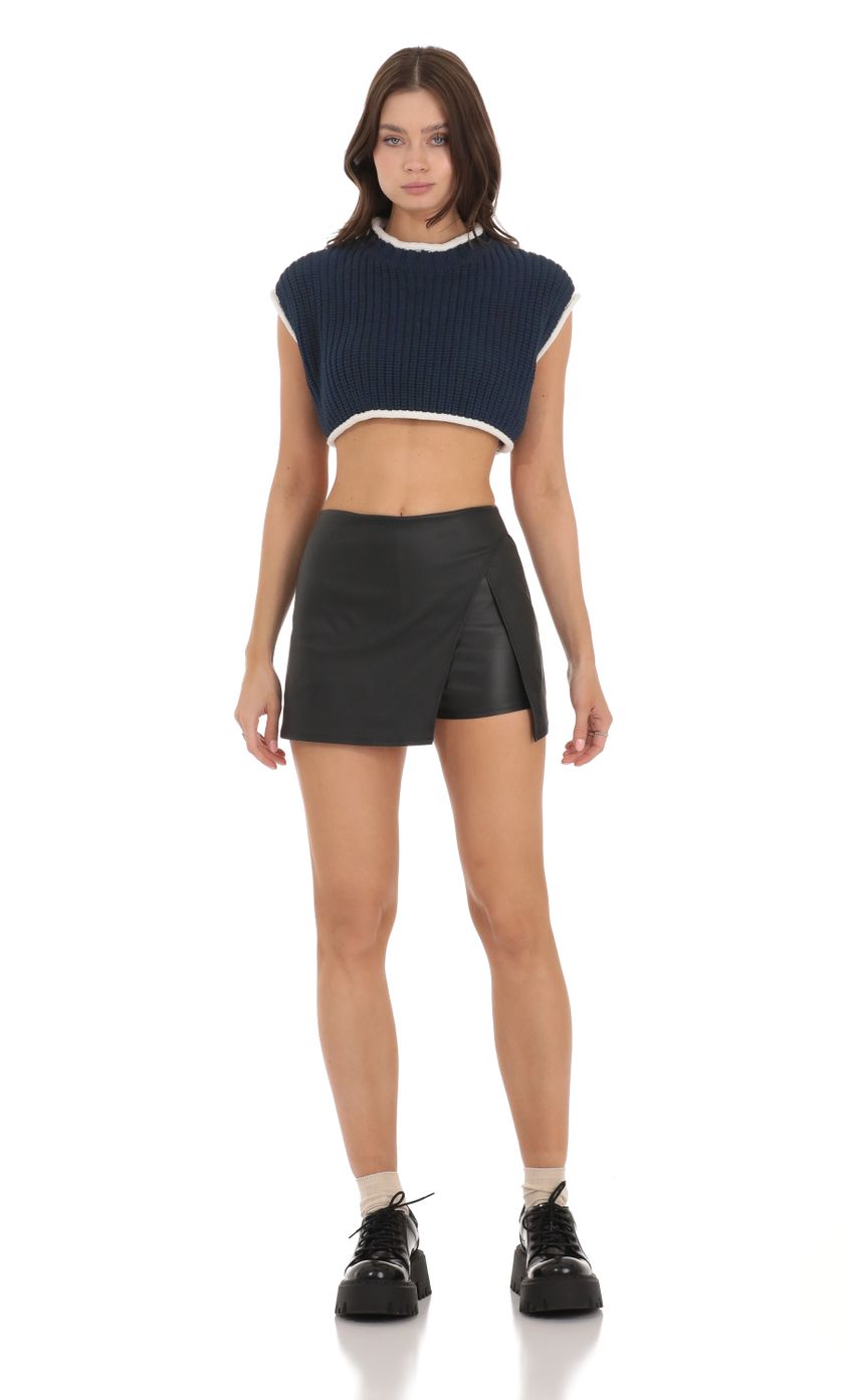Knit Open Back Cropped Top in Navy | LUCY IN THE SKY