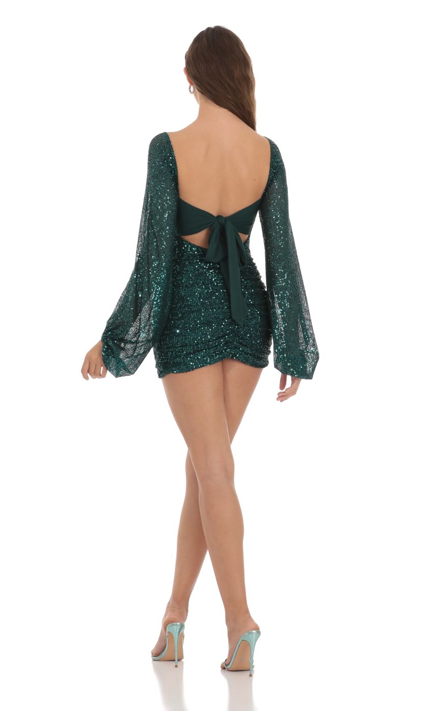 Picture Sequin Cutout Ruched Dress in Green. Source: https://media.lucyinthesky.com/data/Nov23/850xAUTO/f419a5f0-9cb3-4ece-8aa3-02b1ba60794f.jpg