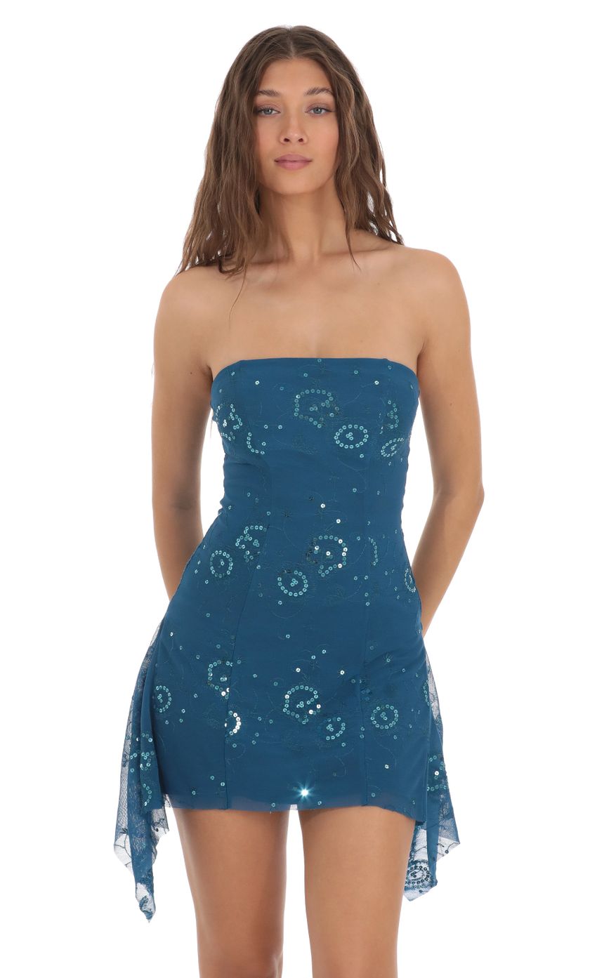 Picture Sequin Sequin Double Slit Strapless Dress in Blue. Source: https://media.lucyinthesky.com/data/Nov23/850xAUTO/f84c7066-a587-401c-b15b-e9a289a171a8.jpg