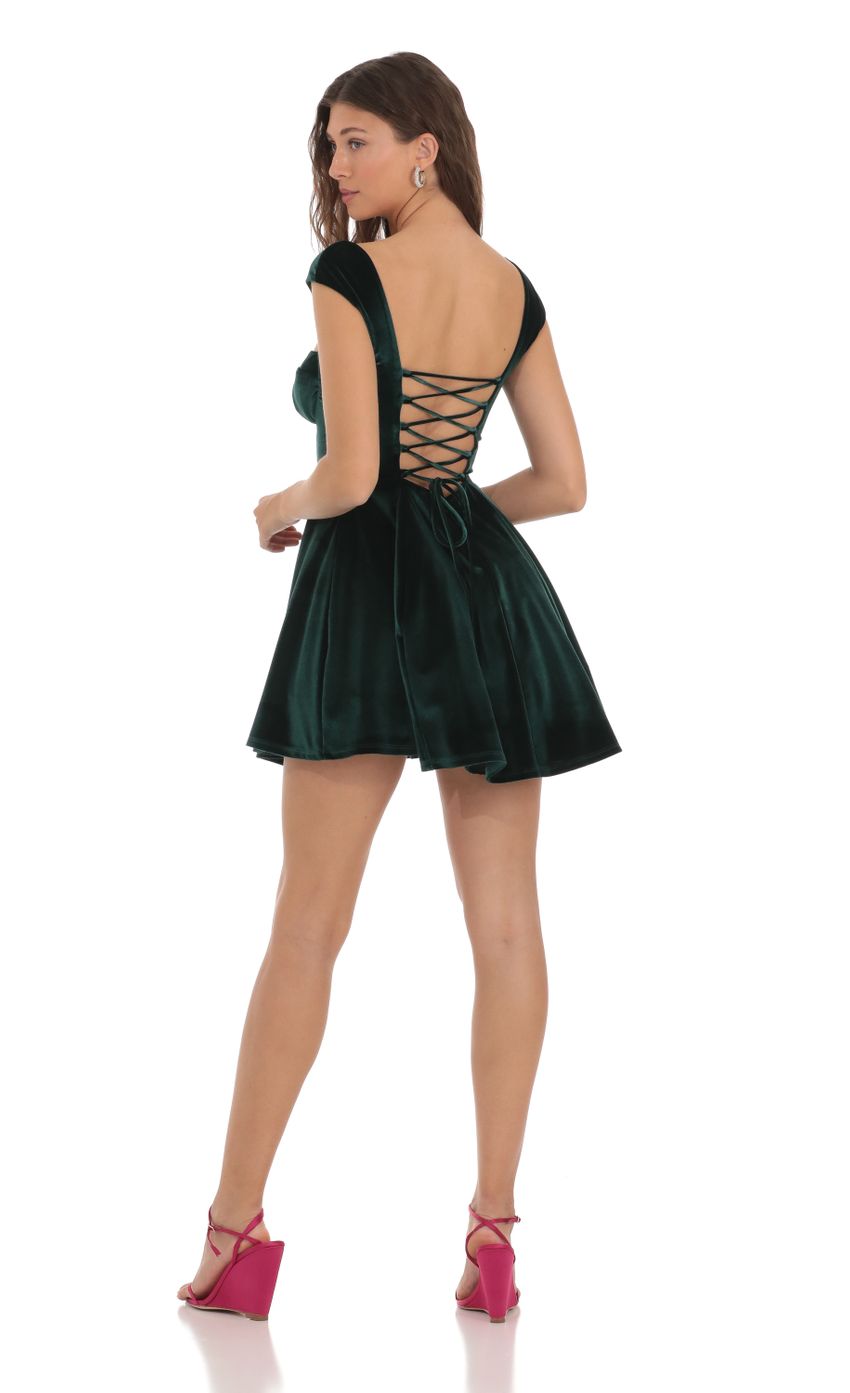 Picture Velvet Fit and Flare Dress in Green. Source: https://media.lucyinthesky.com/data/Nov23/850xAUTO/f88d67cc-8c23-4b7a-b1c2-96fc4dea7dd6.jpg
