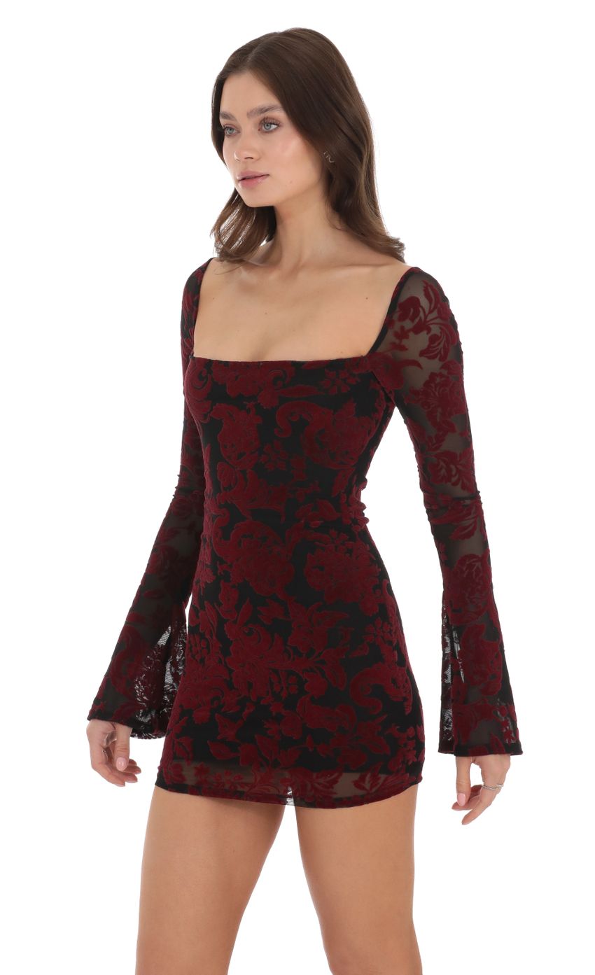 Picture Velvet Floral Long Sleeve Bodycon Dress in Black. Source: https://media.lucyinthesky.com/data/Nov23/850xAUTO/fbc25399-5fc4-4487-ae18-1cd250125a02.jpg