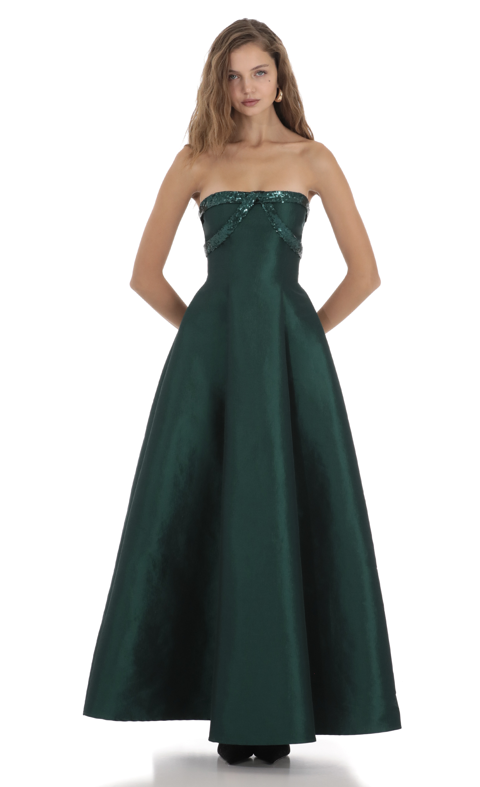 Talitha Sequin Draped Strapless Dress in Green