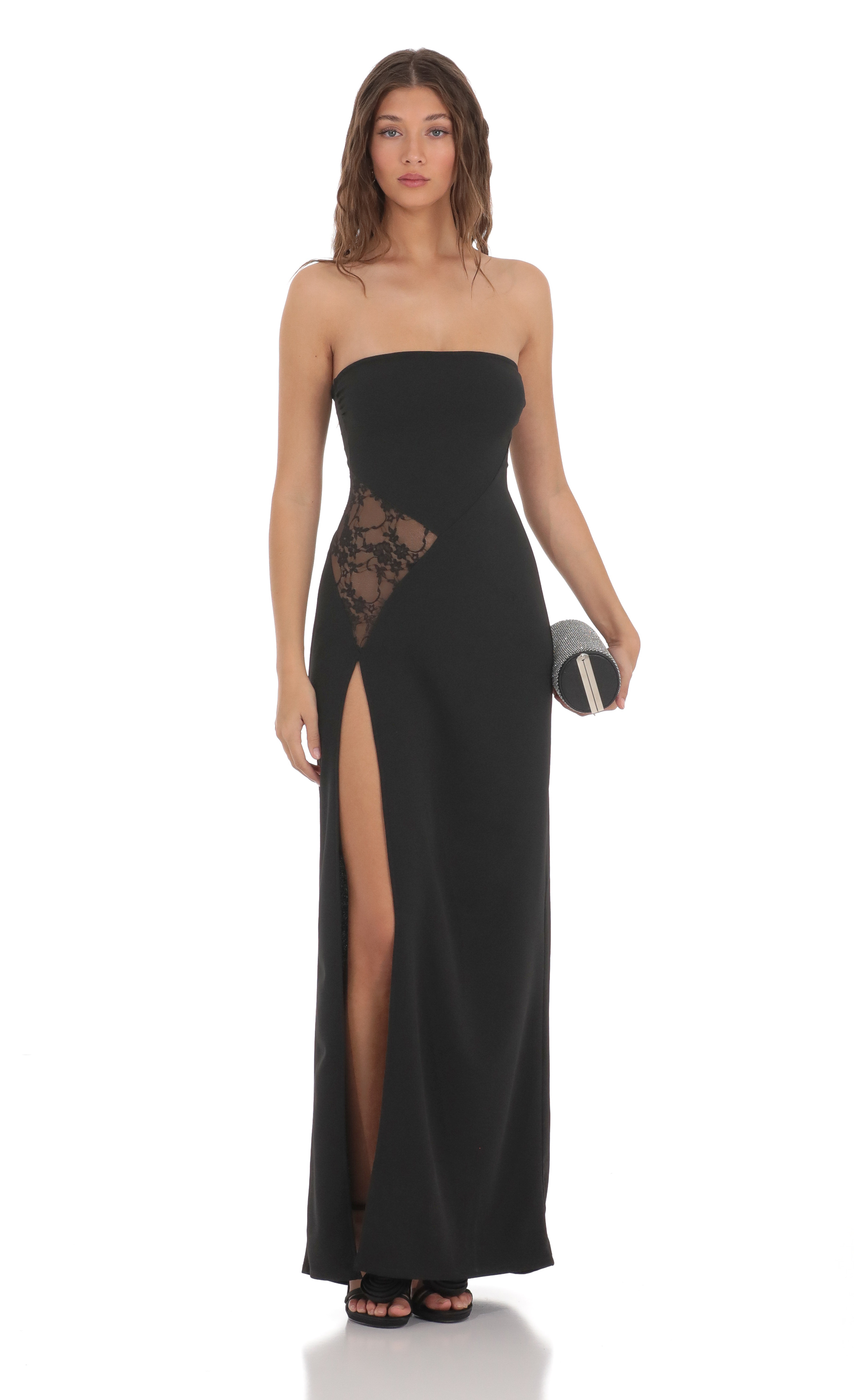Strapless Lace Cut Out Dress in Black