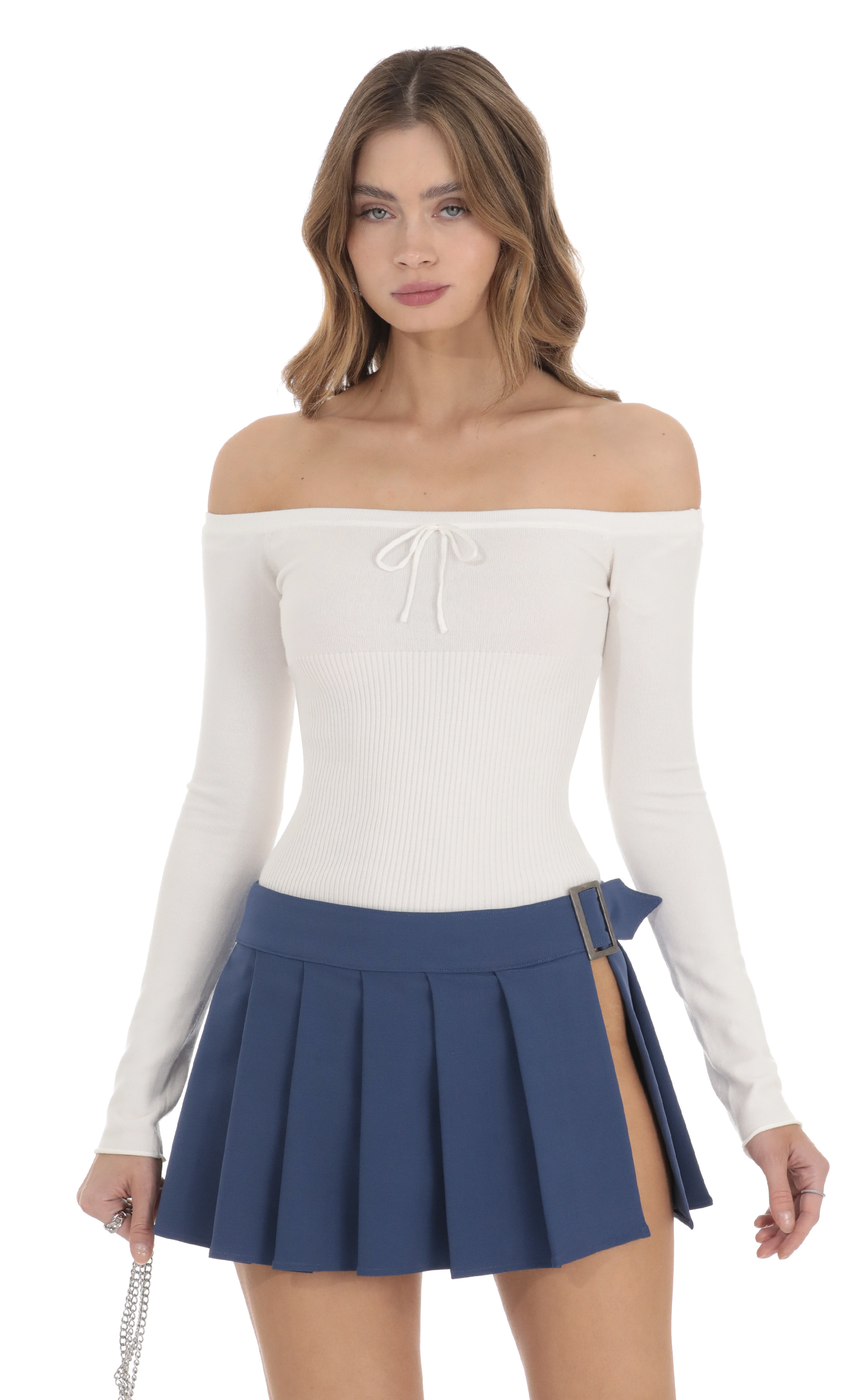 Ribbed Off Shoulder Top in White