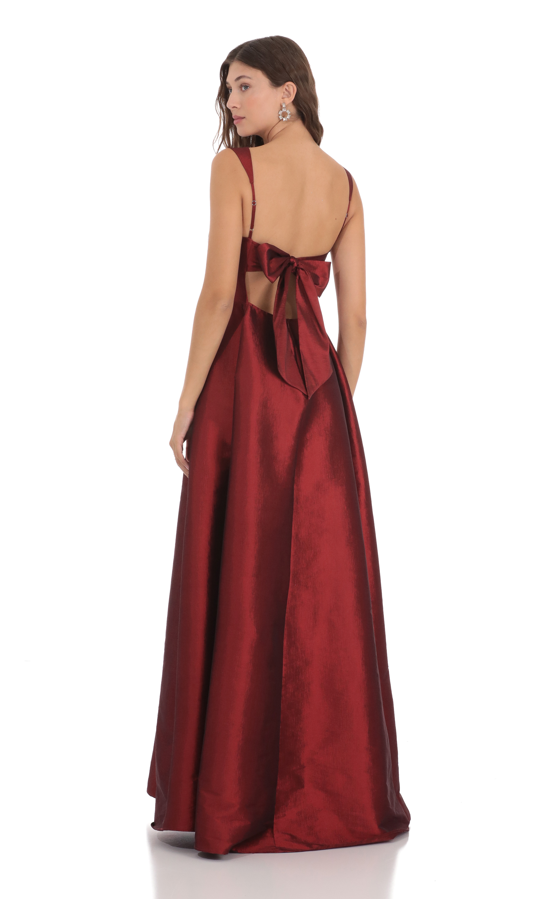Square Neck Fit and Flare Maxi Dress in Maroon