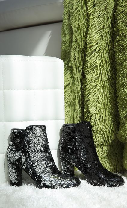 green sequin booties