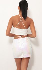 Picture thumb Eva Iridescent Sequin Skirt Set in White. Source: https://media.lucyinthesky.com/data/Oct18_1/170xAUTO/0Y5A3001.JPG