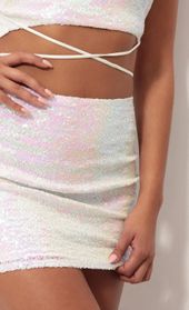 Picture thumb Eva Iridescent Sequin Skirt Set in White. Source: https://media.lucyinthesky.com/data/Oct18_1/170xAUTO/0Y5A3026S.JPG