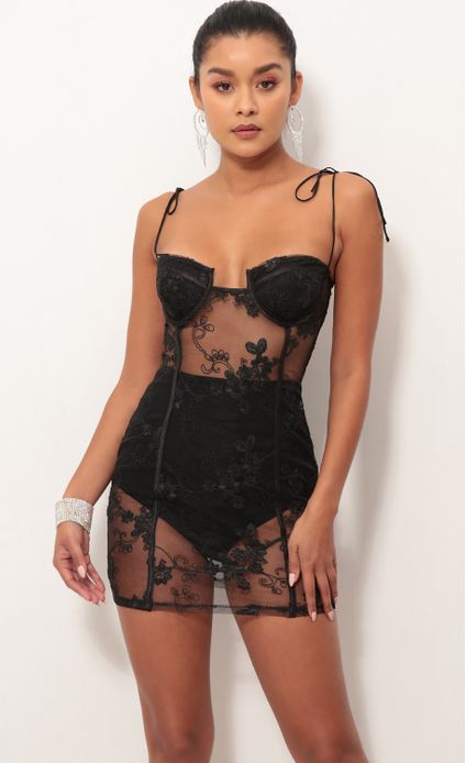 black lace corset dress