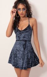 Picture Crushed Velvet A-line Dress In Navy. Source: https://media.lucyinthesky.com/data/Oct19_1/150xAUTO/781A8873.JPG