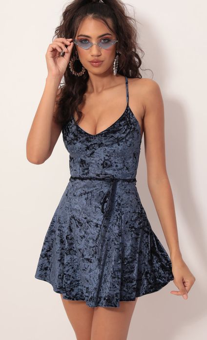 Party dresses > Crushed Velvet A-line Dress In Navy
