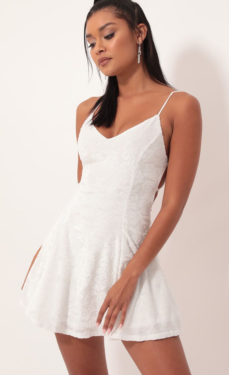 Picture Floral Burnout Velvet A-line Dress In White. Source: https://media.lucyinthesky.com/data/Oct19_1/800xAUTO/781A6481.JPG