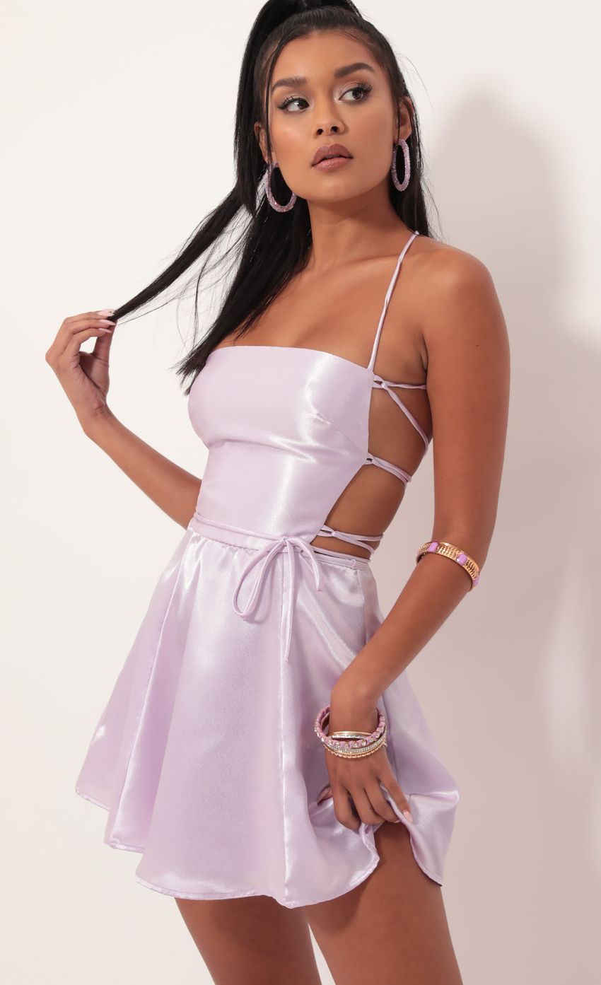 Picture Nina Cutout A-line Dress in Lavender. Source: https://media.lucyinthesky.com/data/Oct19_1/850xAUTO/781A5418.JPG