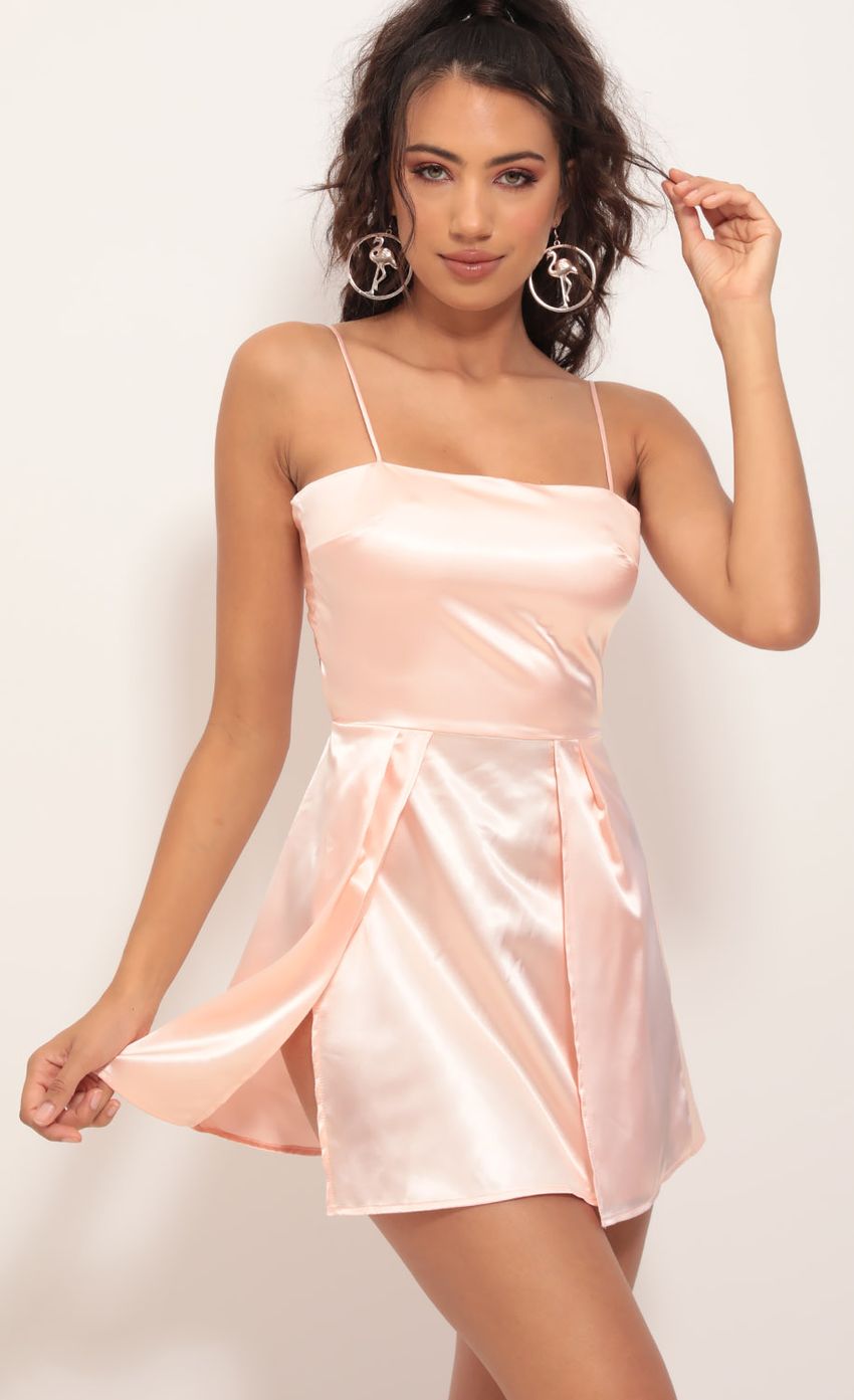 Picture Gala High Slit Satin Dress in Blush. Source: https://media.lucyinthesky.com/data/Oct19_1/850xAUTO/781A7420.JPG