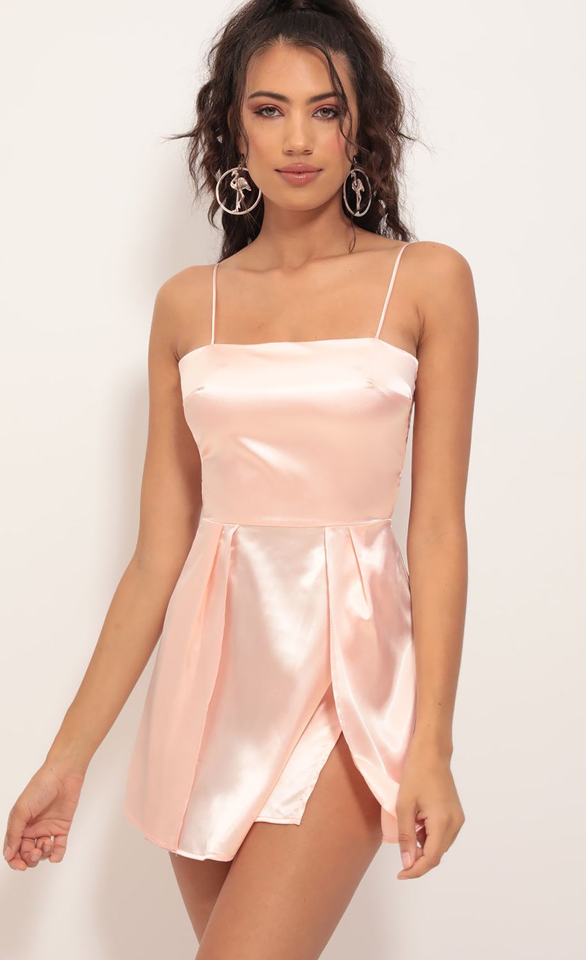 Picture Gala High Slit Satin Dress in Blush. Source: https://media.lucyinthesky.com/data/Oct19_1/850xAUTO/781A7428.JPG