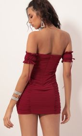 Picture thumb Elaina Ruched Puff Sleeve Dress in Merlot. Source: https://media.lucyinthesky.com/data/Oct19_2/170xAUTO/781A9790.JPG