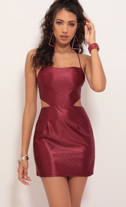 Party dresses > Lana Cutout Satin Dress in Merlot