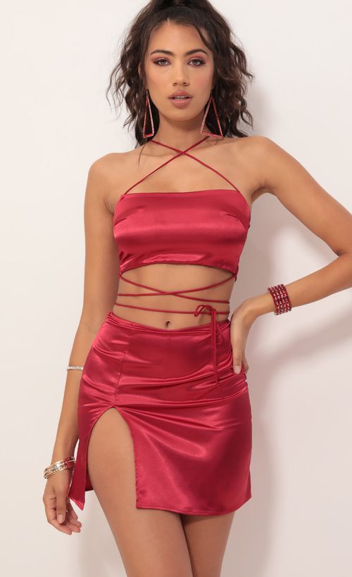 Picture Leslie Satin Slit Set in Deep Red. Source: https://media.lucyinthesky.com/data/Oct19_2/500xAUTO/781A6951.JPG