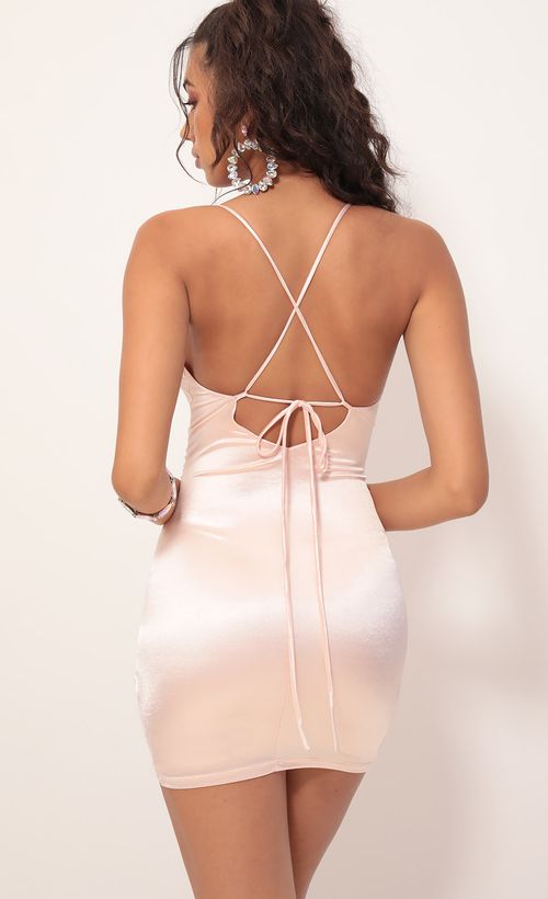 Picture Holly Ruched Cross-Back Dress in Light Pink. Source: https://media.lucyinthesky.com/data/Oct19_2/500xAUTO/781A9011.JPG