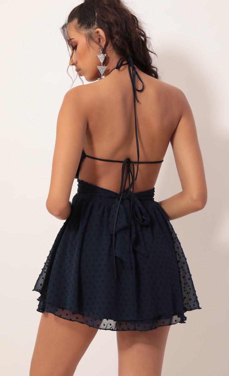 Picture Sara Halter Chiffon Dress in Navy Dots. Source: https://media.lucyinthesky.com/data/Oct19_2/800xAUTO/781A7973.JPG