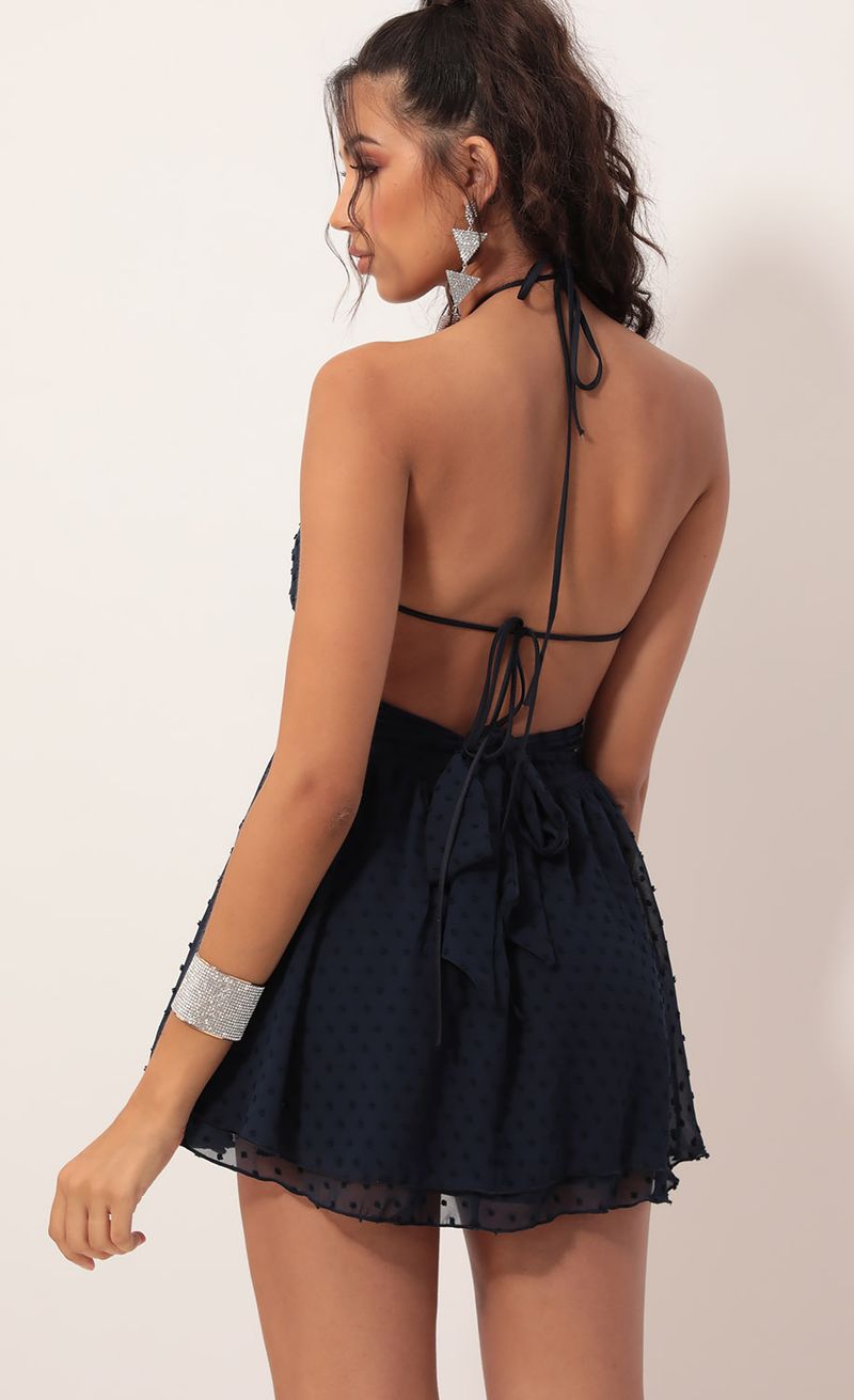 Picture Sara Halter Chiffon Dress in Navy Dots. Source: https://media.lucyinthesky.com/data/Oct19_2/800xAUTO/781A7975.JPG
