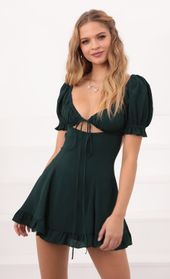 Picture thumb Isela Puff Sleeve Dress in Hunter Green. Source: https://media.lucyinthesky.com/data/Oct20_1/170xAUTO/781A6323.JPG