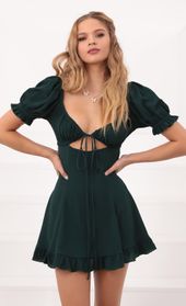 Picture thumb Isela Puff Sleeve Dress in Hunter Green. Source: https://media.lucyinthesky.com/data/Oct20_1/170xAUTO/781A6357.JPG