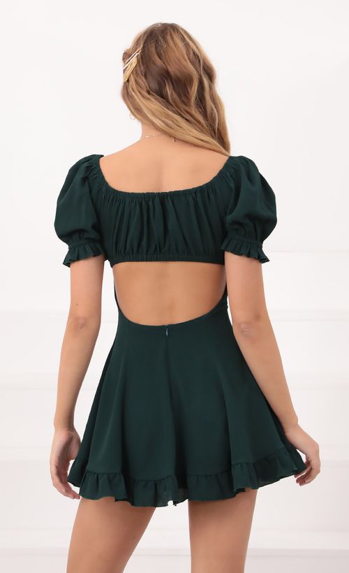 Picture Isela Puff Sleeve Dress in Hunter Green. Source: https://media.lucyinthesky.com/data/Oct20_1/500xAUTO/781A6394.JPG