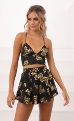 Picture Picnic Pretty Black Chiffon Two Piece Short Set in Gold Dots. Source: https://media.lucyinthesky.com/data/Oct20_2/150xAUTO/1V9A4881.JPG