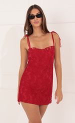 Picture Mariama Sequin Mini Dress in Red Floral Lace. Source: https://media.lucyinthesky.com/data/Oct21_1/150xAUTO/1V9A7120.JPG