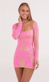 Picture thumb Giulia Iridescent Sequin Mesh Dress in Pink. Source: https://media.lucyinthesky.com/data/Oct21_1/170xAUTO/1V9A8994.JPG
