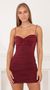 Picture Tinsley Bodycon Ruched Dress in Burgundy. Source: https://media.lucyinthesky.com/data/Oct21_1/50x90/1V9A9383.JPG