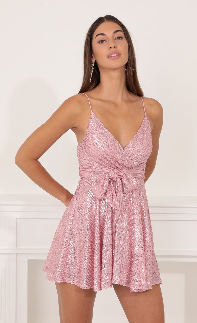 Picture Nevina A-Line Dress in Pink Sequin. Source: https://media.lucyinthesky.com/data/Oct21_1/800xAUTO/1V9A39612.JPG