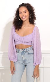 Picture thumb Sadie Top in Lavender Polka Dot. Source: https://media.lucyinthesky.com/data/Oct21_2/170xAUTO/1V9A7689.JPG