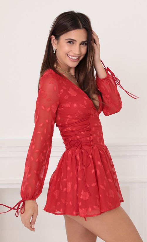 Picture Akari Floral Chiffon Dress in Red. Source: https://media.lucyinthesky.com/data/Oct21_2/500xAUTO/1V9A2123.JPG
