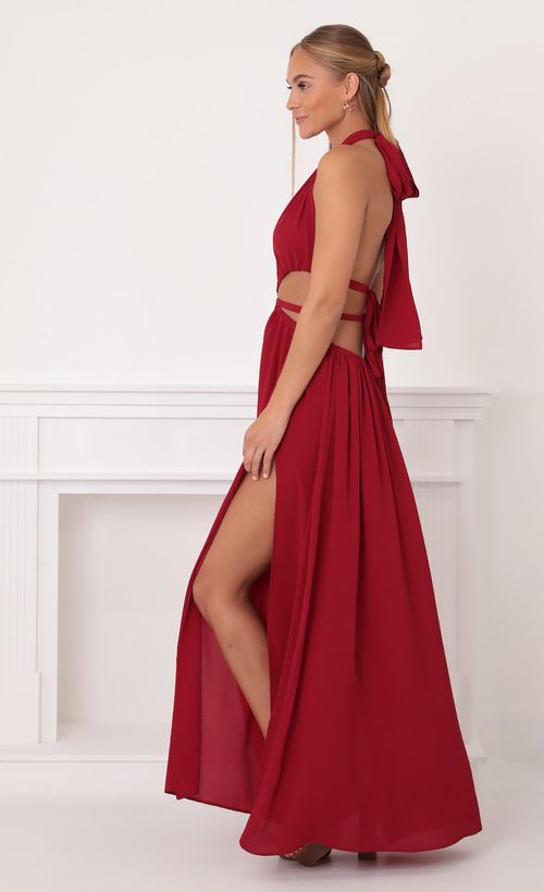 Picture Malia Cutout Maxi Dress in Red. Source: https://media.lucyinthesky.com/data/Oct21_2/500xAUTO/1V9A2723.JPG